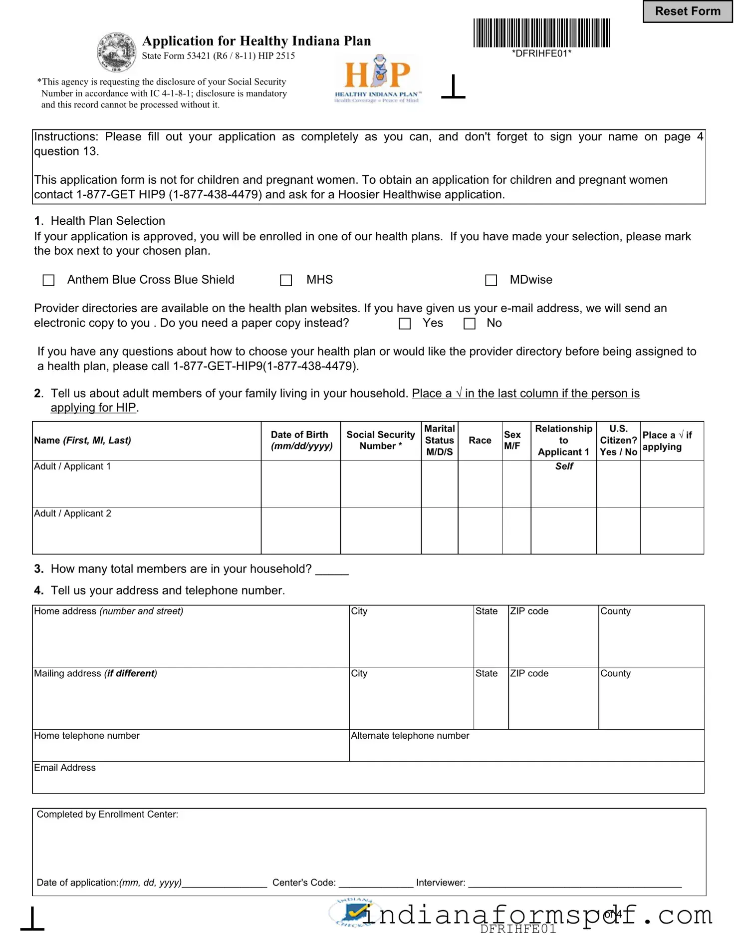 Indiana 53421 PDF Form