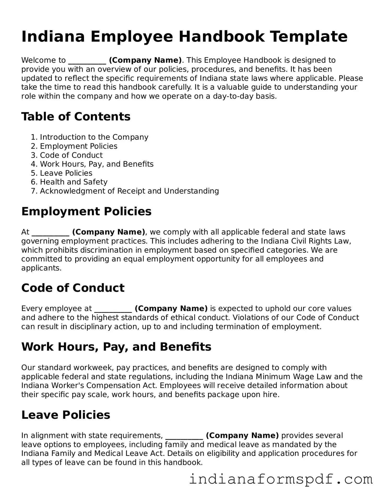 Official Indiana Employee Handbook Template