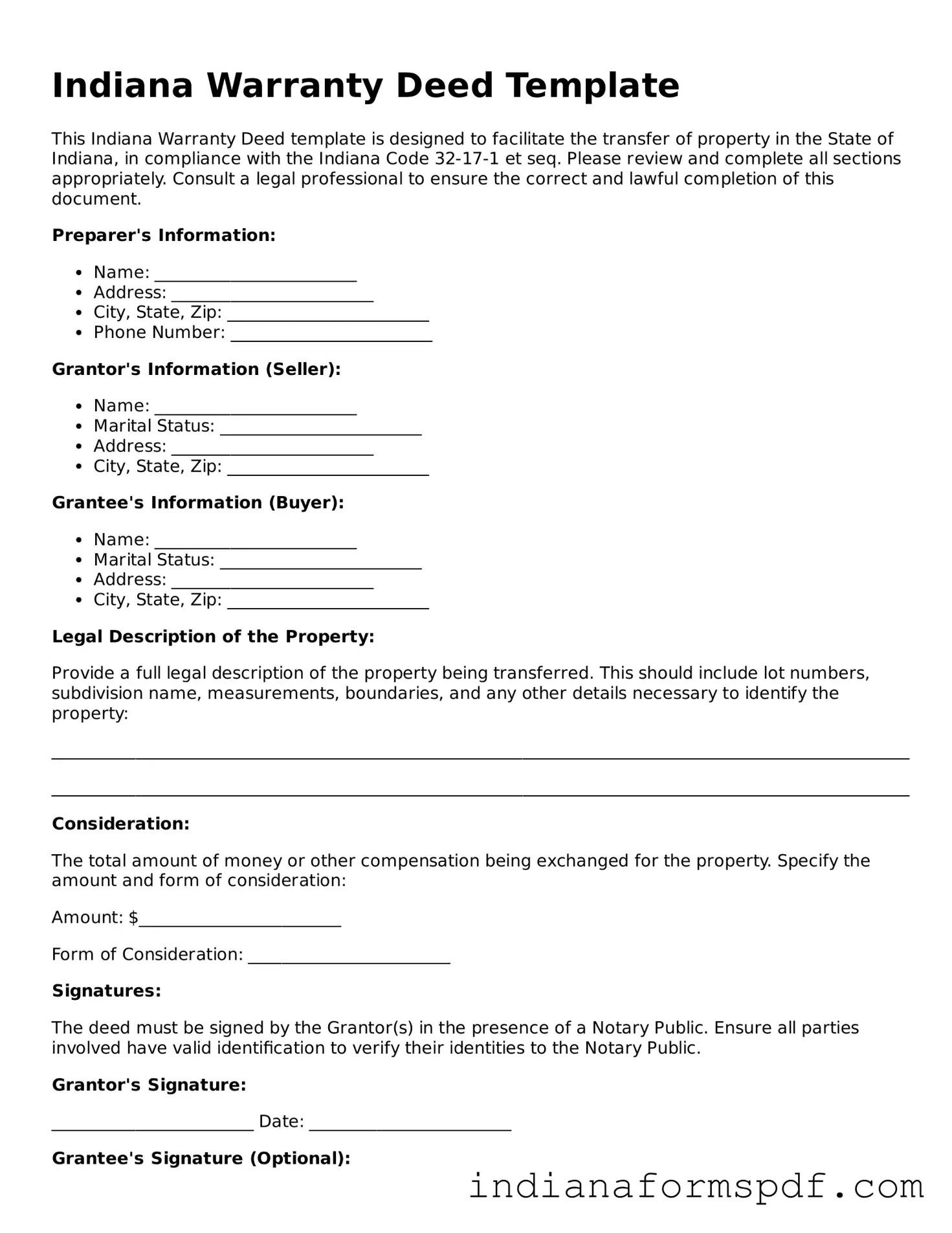 Official Indiana Deed Template