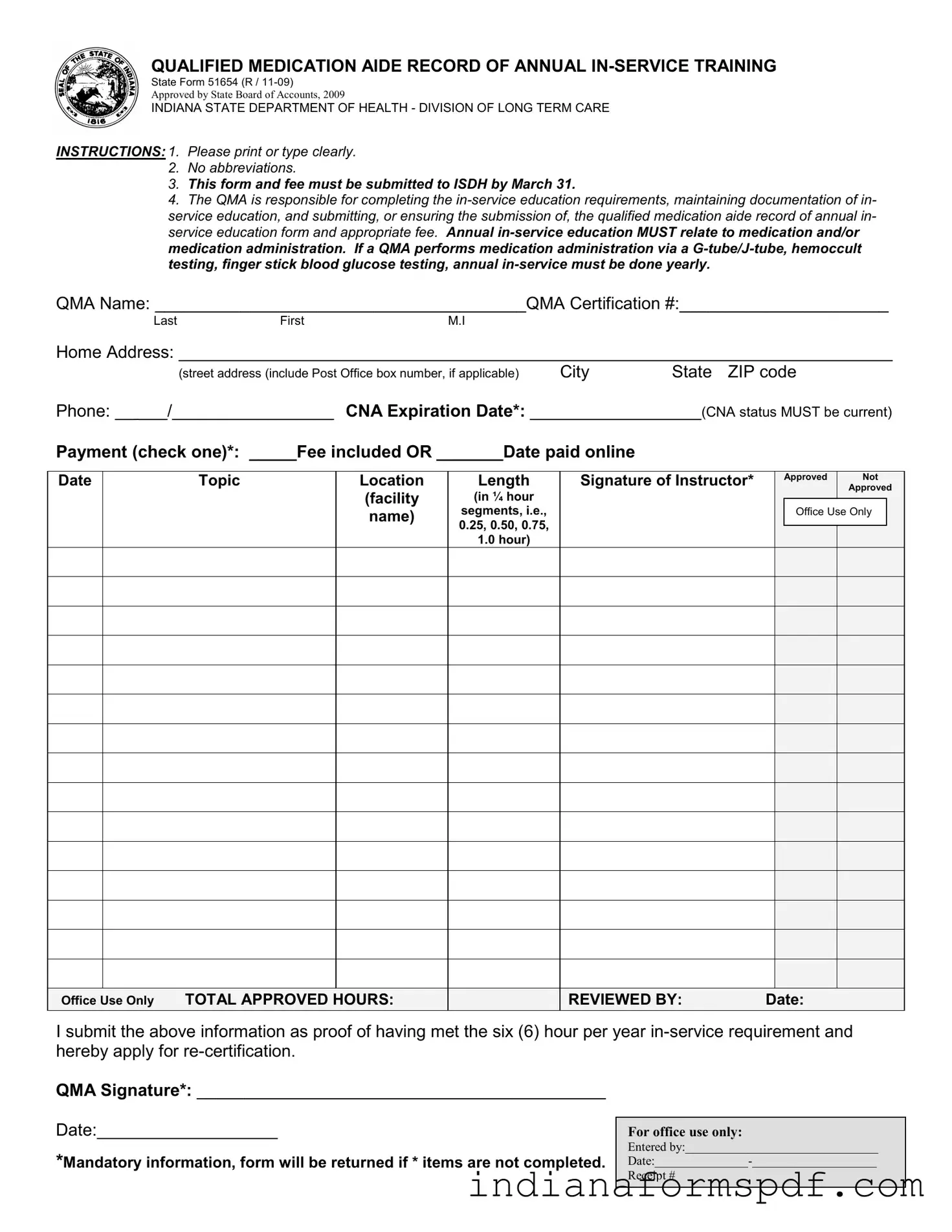 Indiana Department Annual Inservice PDF Form
