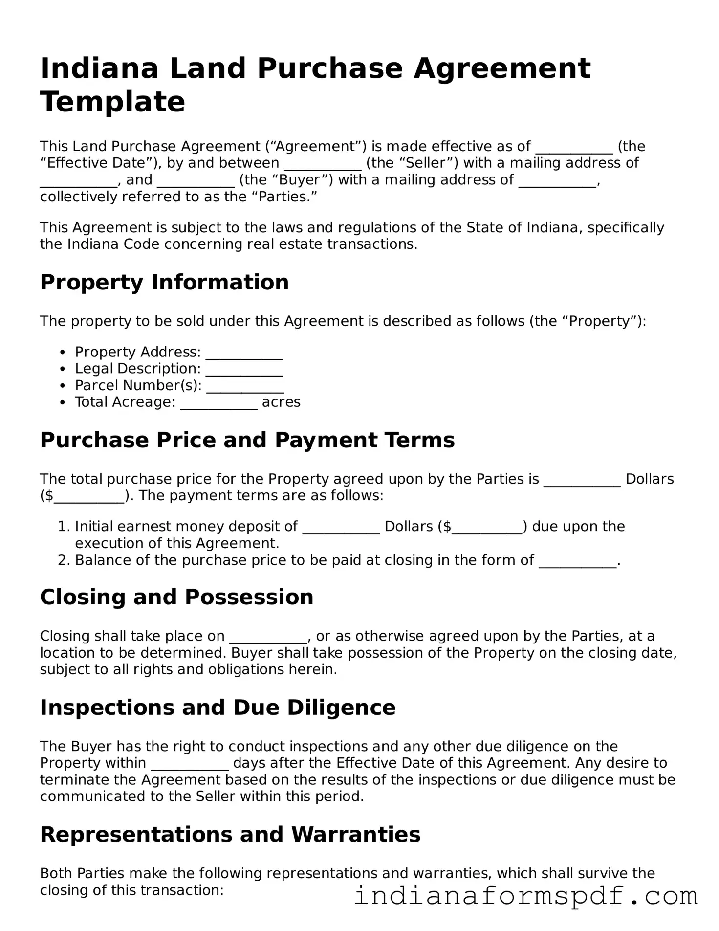 Official Indiana Land Purchase Agreement Template