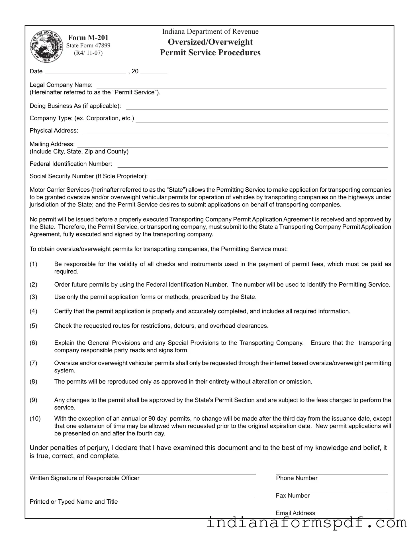 Indiana M 201 PDF Form