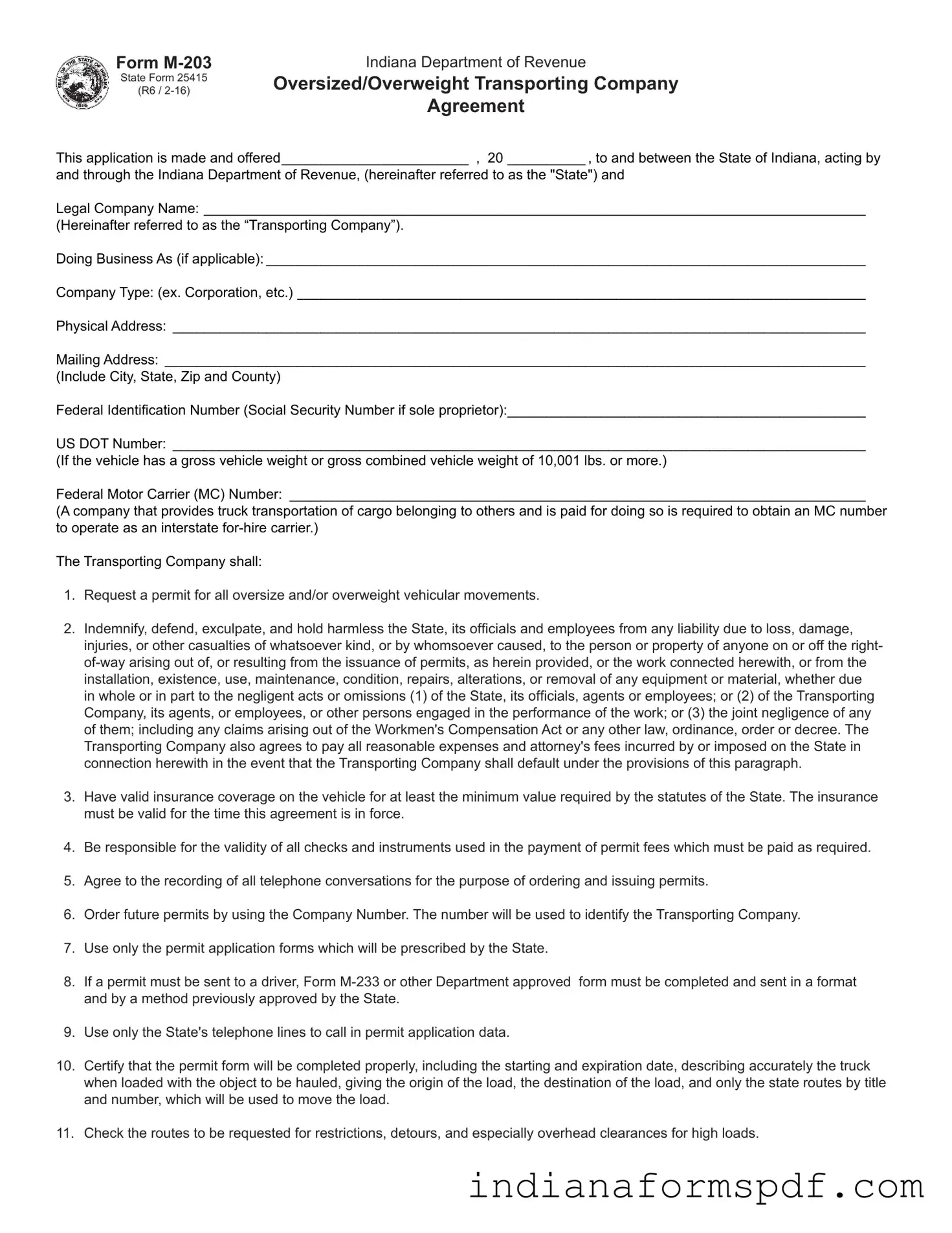Indiana M203 PDF Form
