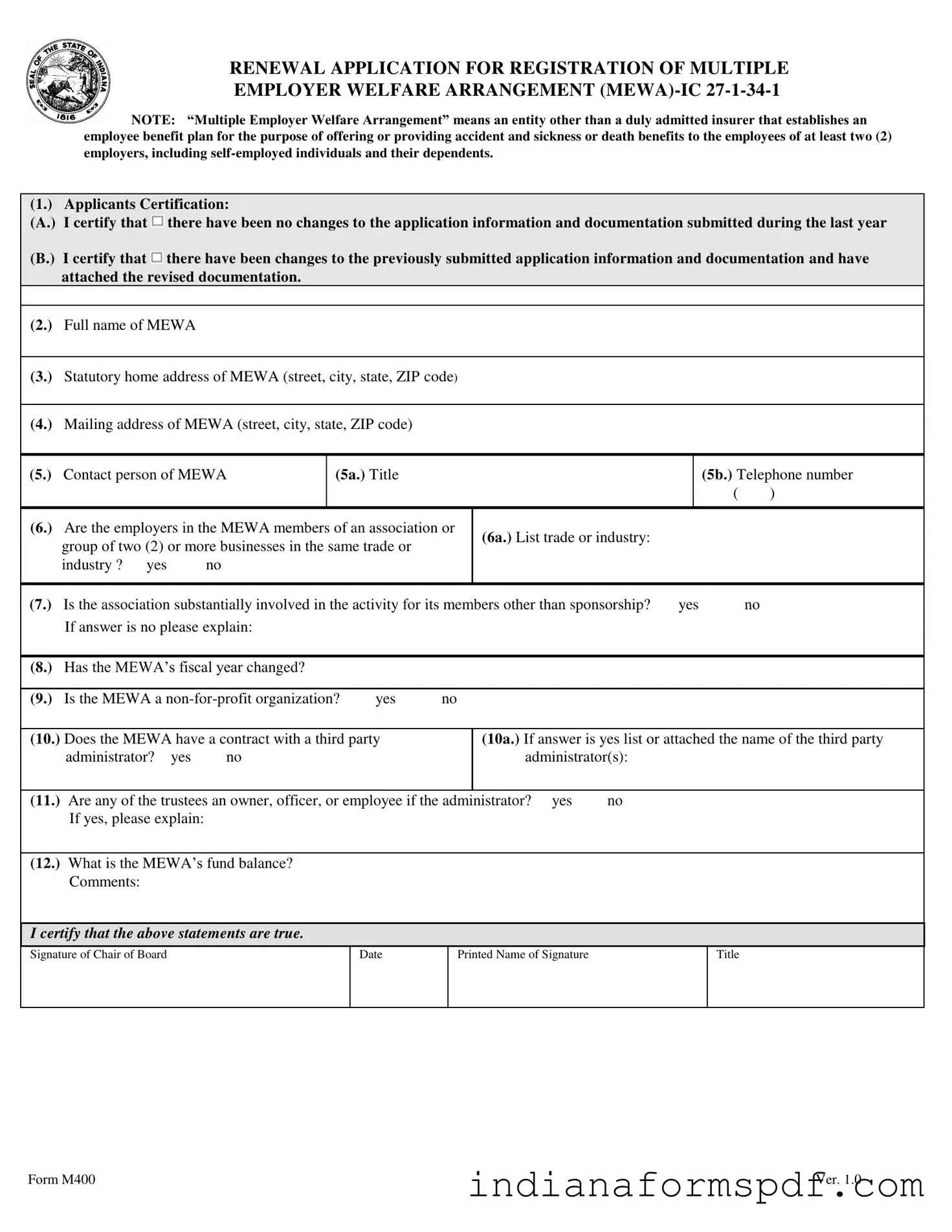 Indiana M400 PDF Form