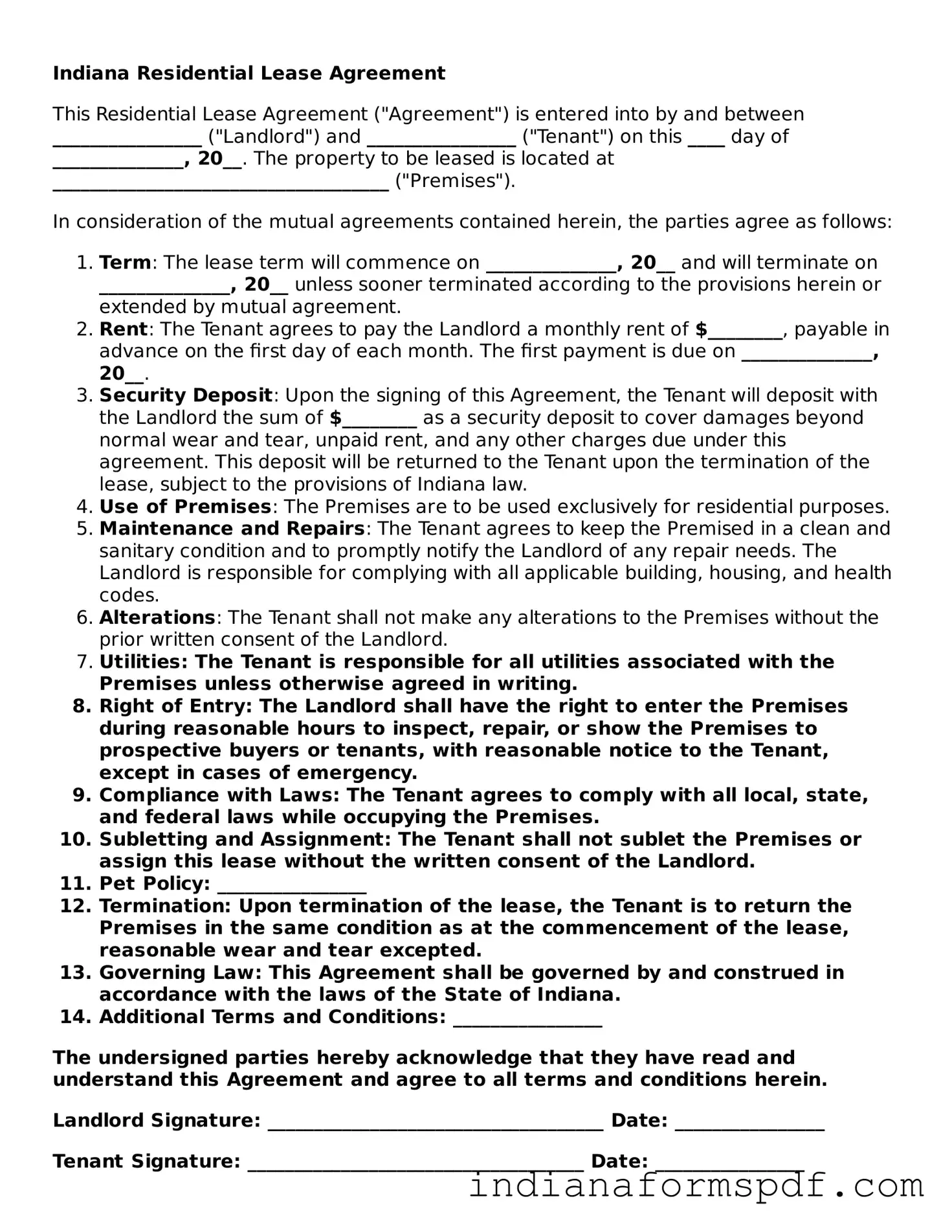Official Indiana Residential Lease Agreement Template