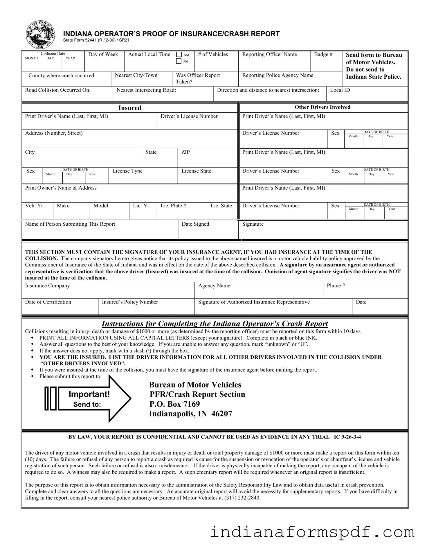 Indiana Sr21 PDF Form