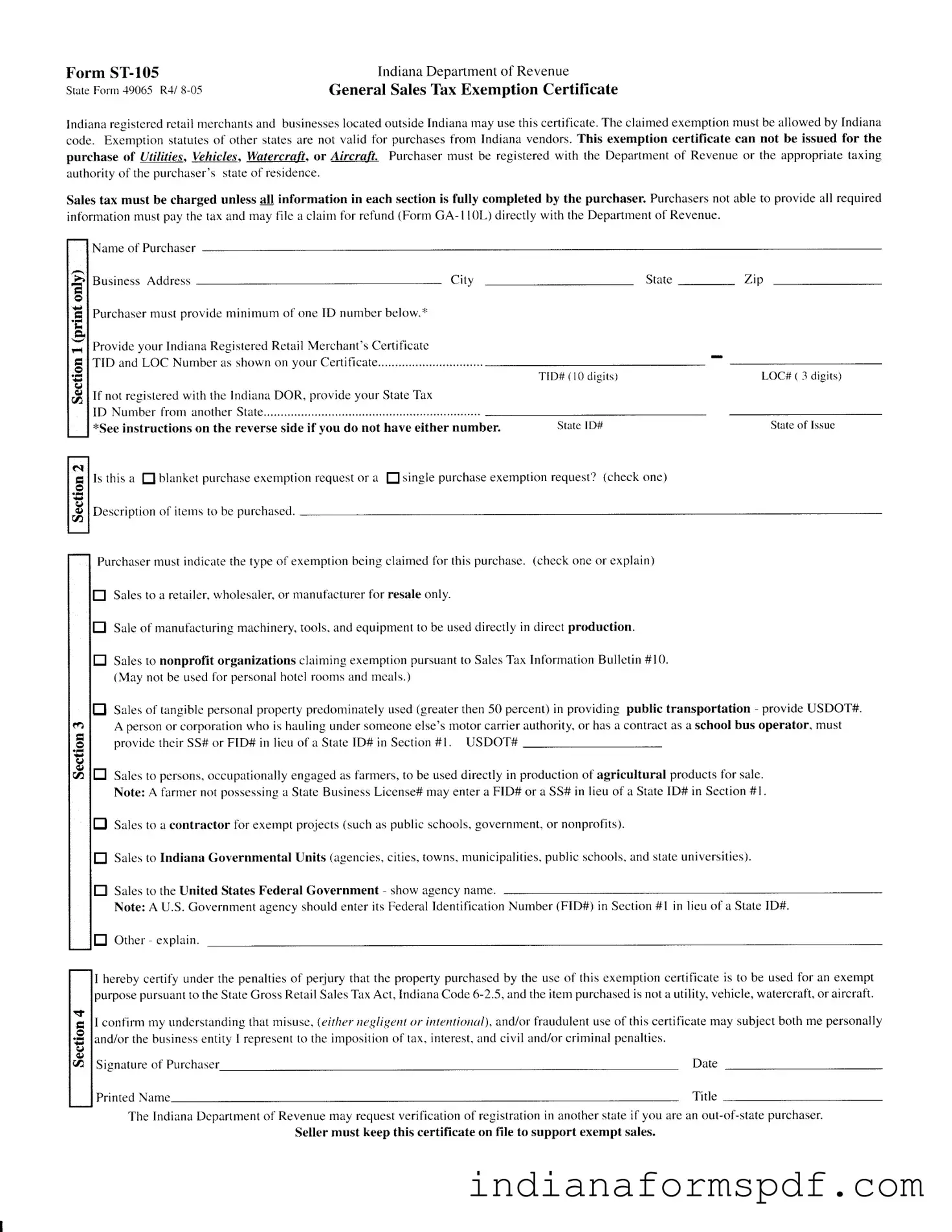 Indiana St 105 PDF Form
