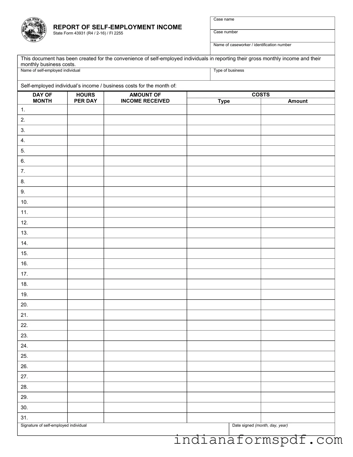 Indiana State 43931 PDF Form