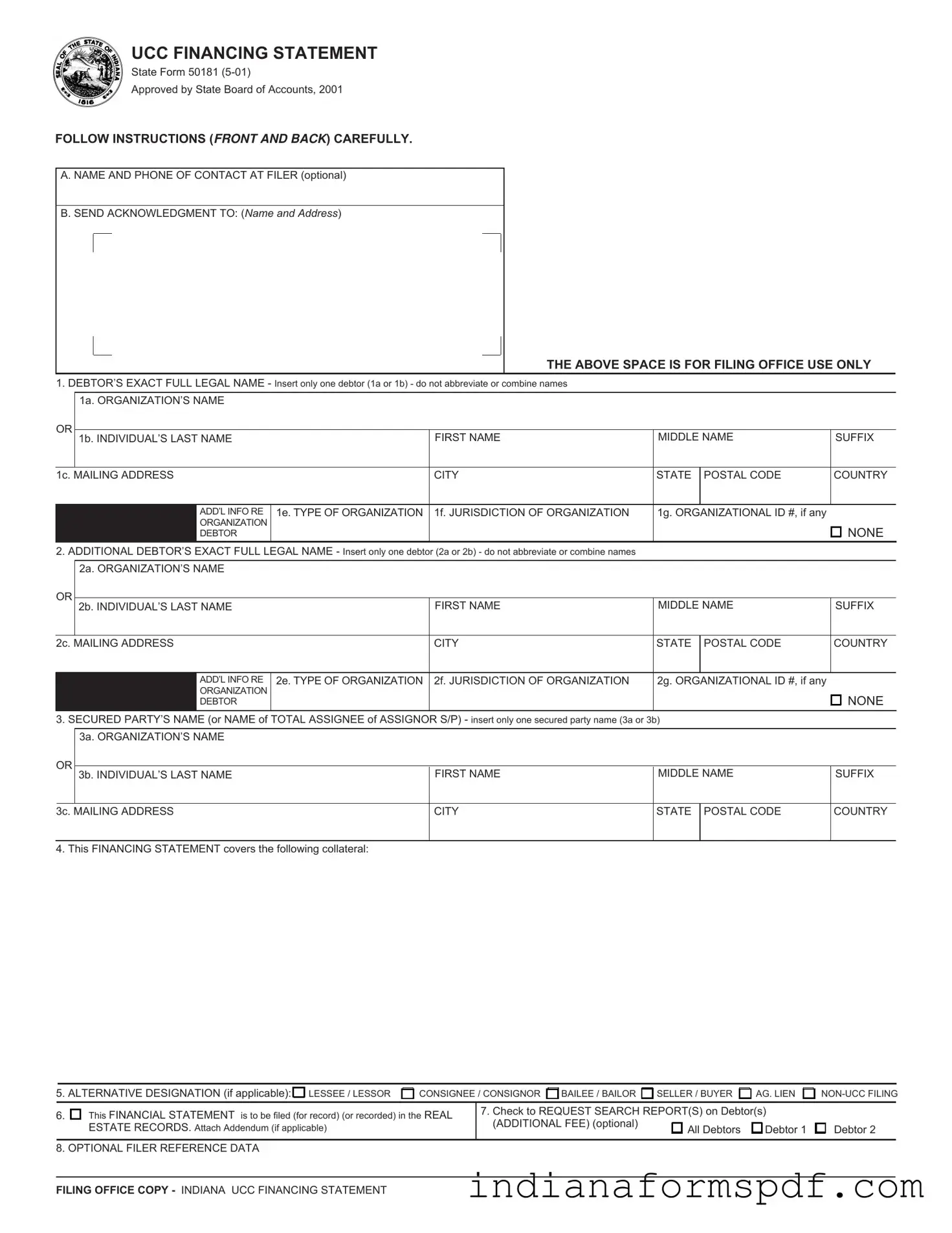 Indiana State 50181 PDF Form