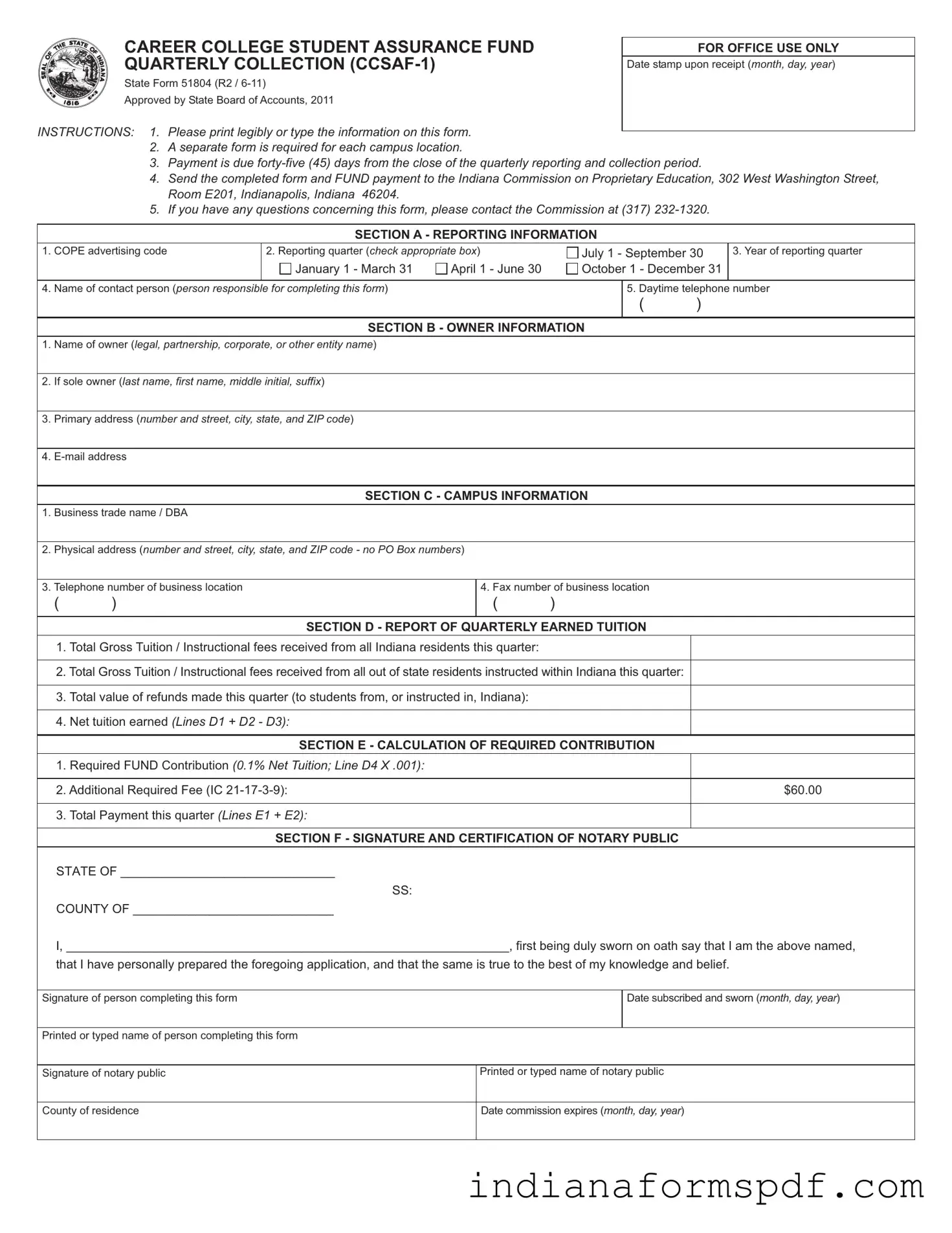 Indiana State 51804 PDF Form