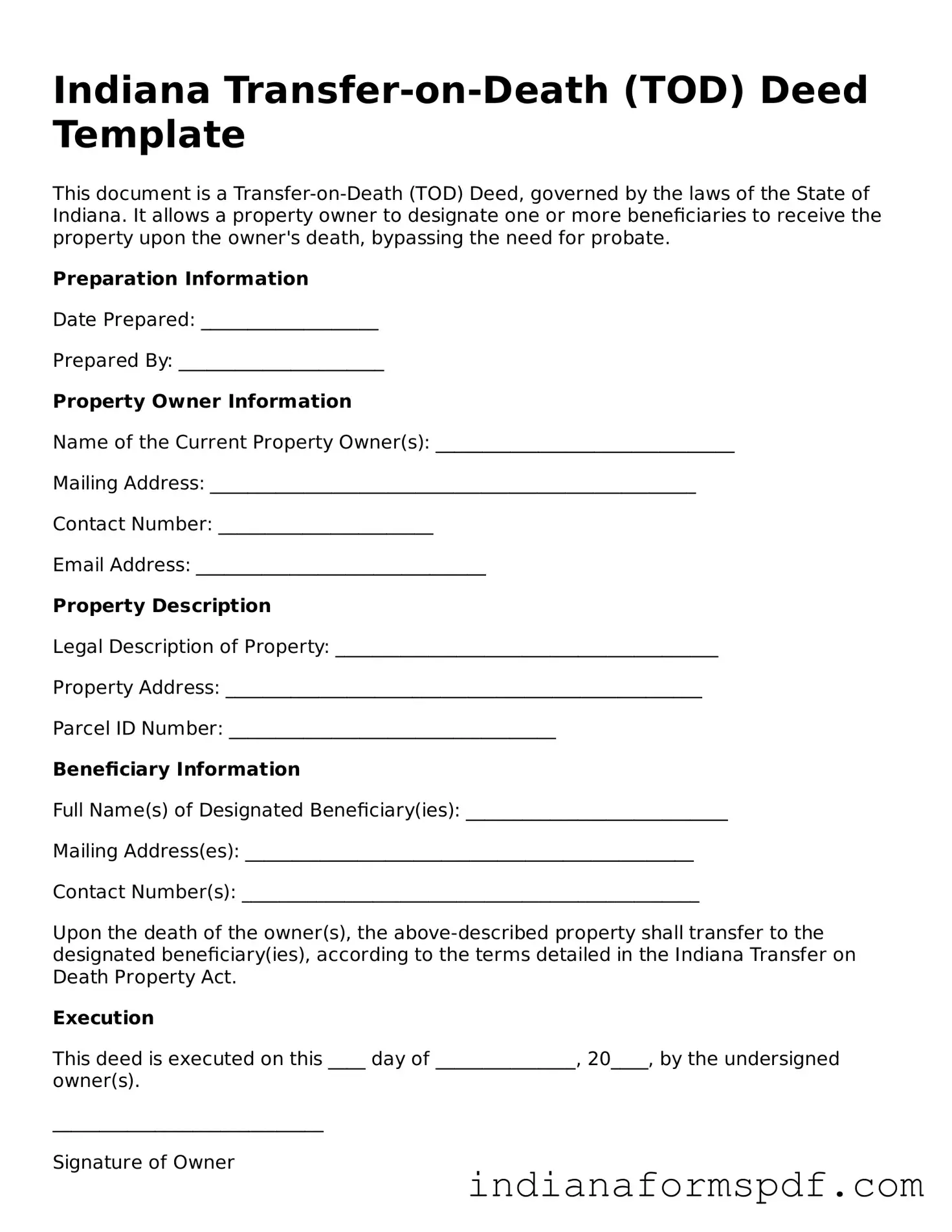 Official Indiana Transfer-on-Death Deed Template
