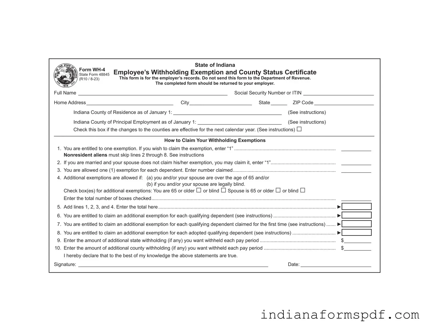 Indiana Wh 4 PDF Form
