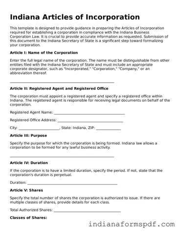 Official Indiana Articles of Incorporation Template