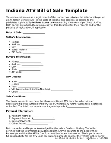 Official Indiana ATV Bill of Sale Template