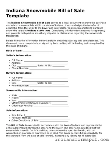 Official Indiana Snowmobile Bill of Sale Template