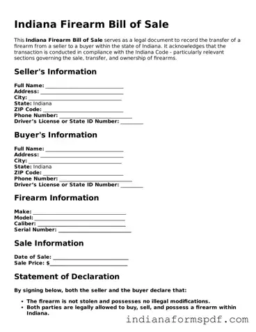Official Indiana Firearm Bill of Sale Template