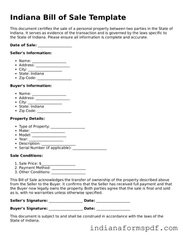 Official Indiana Bill of Sale Template