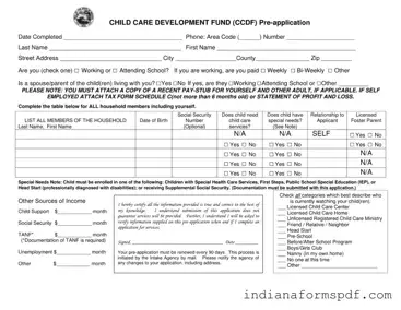 Indiana Ccdf Application PDF Form