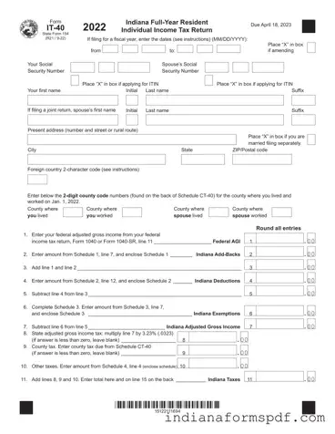 Indiana It 40 PDF Form