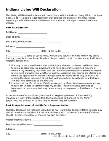 Official Indiana Living Will Template