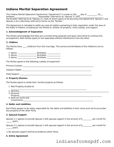Official Indiana Marital Separation Agreement Template