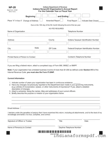 Indiana Np 20 PDF Form