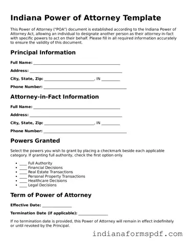Official Indiana Power of Attorney Template