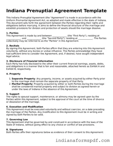 Official Indiana Prenuptial Agreement Template