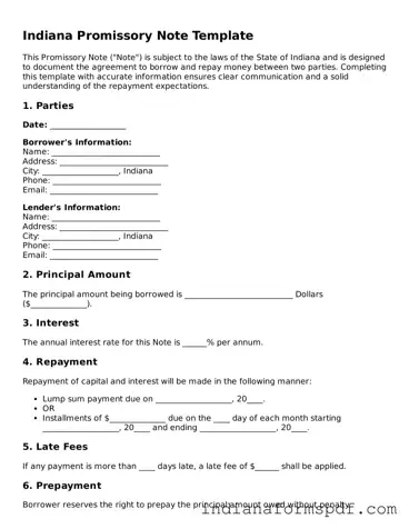 Official Indiana Promissory Note Template