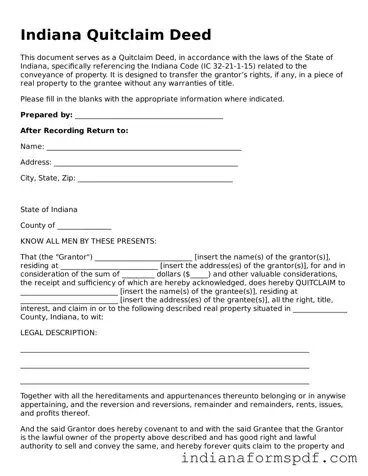 Official Indiana Quitclaim Deed Template