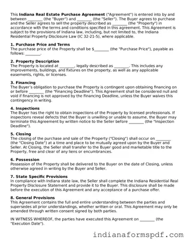Official Indiana Real Estate Purchase Agreement Template