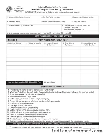 Indiana St 103Dr PDF Form