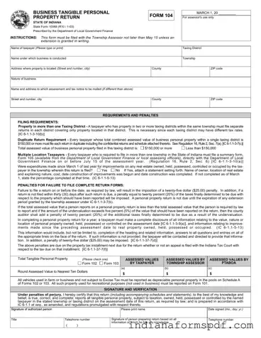 Indiana State 104 PDF Form