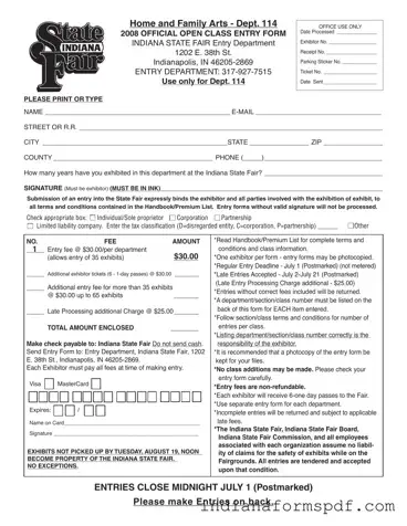 Indiana State Fair Entry PDF Form