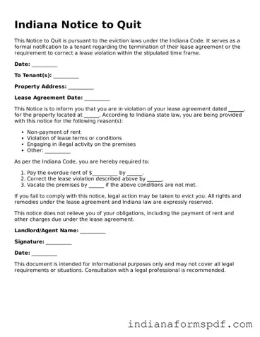 Official Indiana Notice to Quit Template