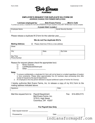 W2 Bob Evans Indianapolis PDF Form