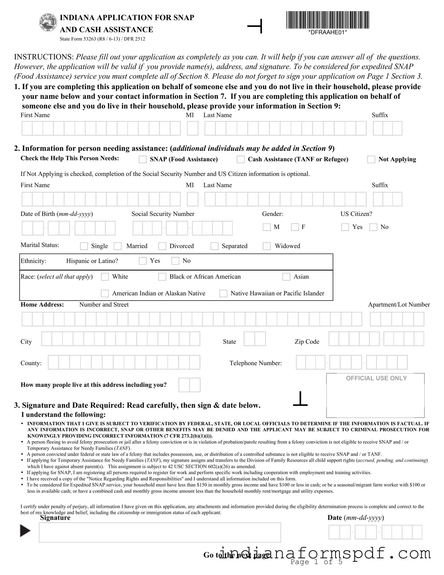 State 53263 Indiana PDF Form